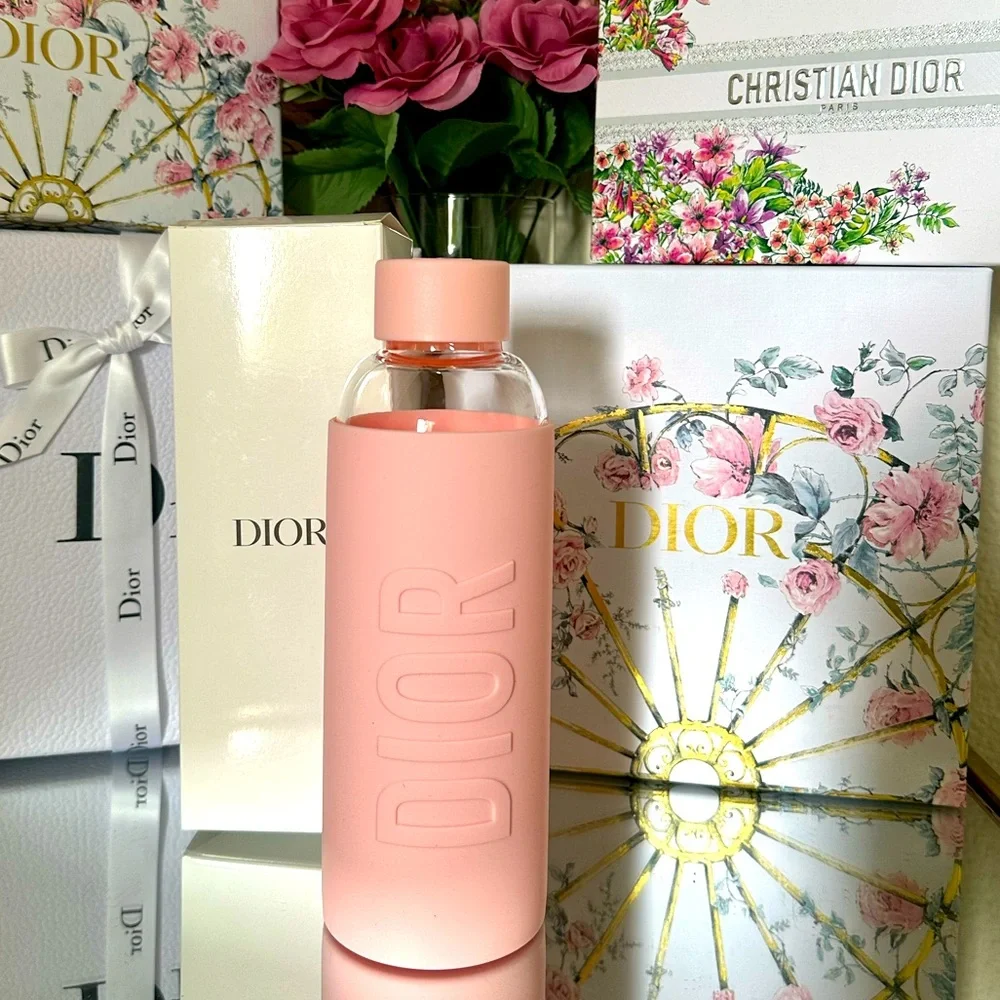 Dior Glass Water Bottle with Pink Silicone Cover - Picture 1 of 6